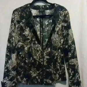 Womens RQT Med. Y2K velour corduroy floral black gray whimsygoth zip up jacket